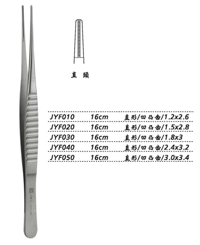 金鐘組織鑷直形 凹凸齒 16cm JYF030   1.8×3