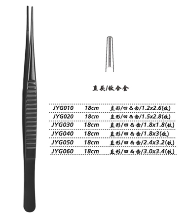 金鐘組織鑷直形 凹凸齒 18cm JYG040   1.8×3（鈦）