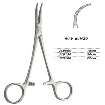 金鐘止血鉗胸腔止血鉗 JC9060 18cm 彎全齒 H20