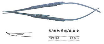 金鐘顯微眼用持針鉗圓柄 YZE120 12.5cm 彎 圓柄（帶鎖，鈦）