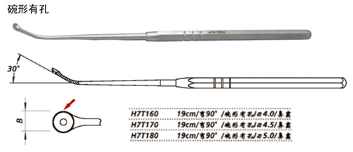 金鐘鼻竇刮匙彎90° H7T170 19cm 彎90° 碗形有孔 刃4.5